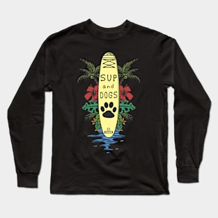 Stand Up Paddle SUP Dog And Girl Flower Art Long Sleeve T-Shirt